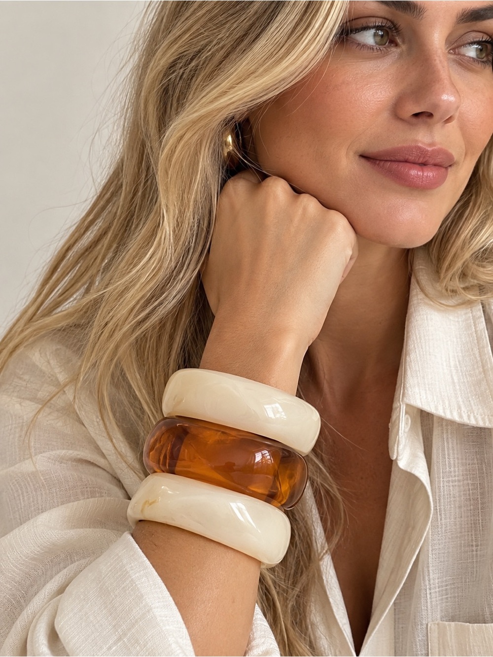 Zara Cream and Amber Resin Stackable Bangles